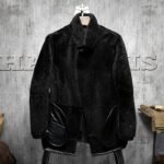 Charles Black Camo Lapel Shearling Leather Coat