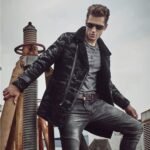 Charles Black Camo Lapel Shearling Leather Coat