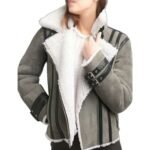 Chelsea Soft Shearling Fur Collar Grey Jacket