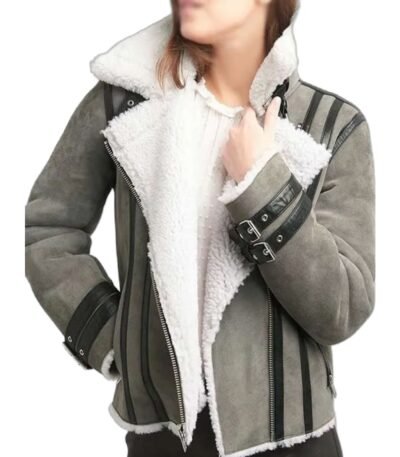 Chelsea Soft Shearling Fur Collar Grey Jacket