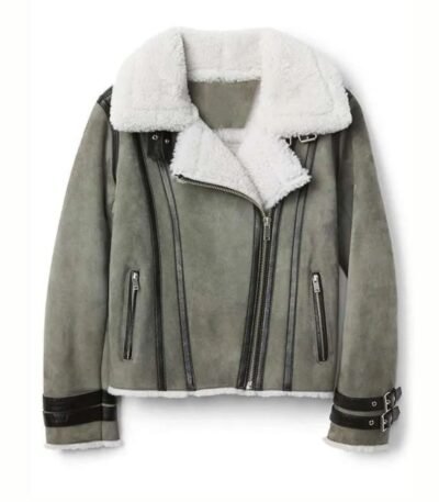 Chelsea Soft Shearling Fur Collar Grey Jacket