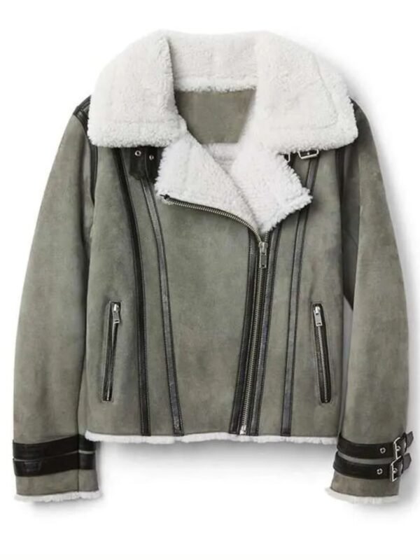 Chelsea Soft Shearling Fur Collar Grey Jacket