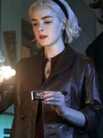 Chilling Adventures of Sabrina Spellman Maroon Leather Peacoat