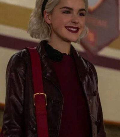 Chilling Adventures of Sabrina Spellman Maroon Leather Peacoat