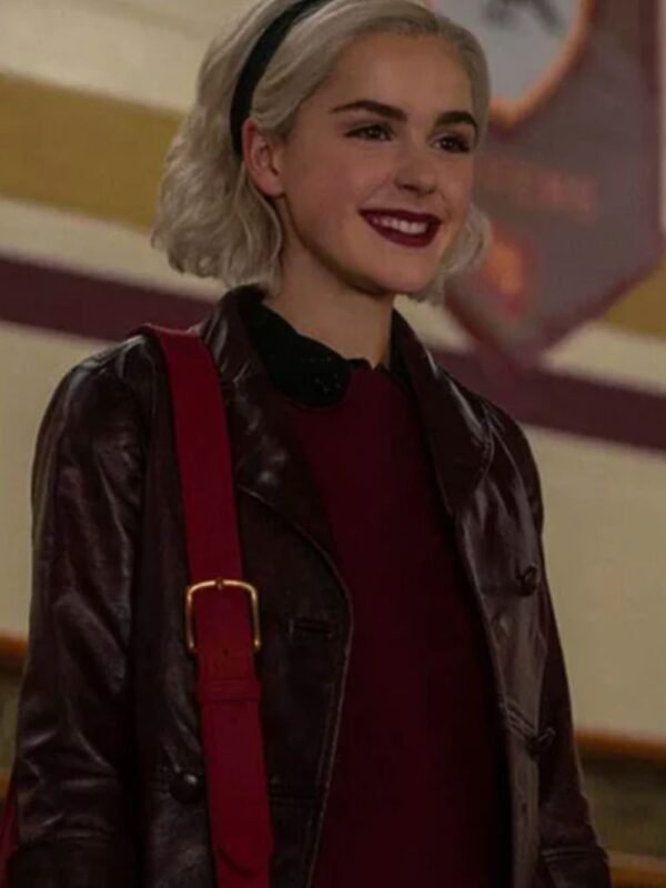 Chilling Adventures of Sabrina Spellman Maroon Leather Peacoat