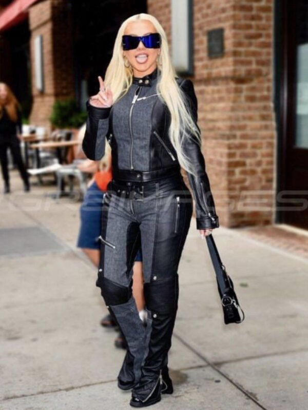 Christina Aguilera Denim And Leather Jacket