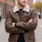 Christopher Padded Shoulders Shearling Leather Jacket