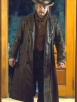 Cole Hauser Yellowstone Black Leather Trench Coat