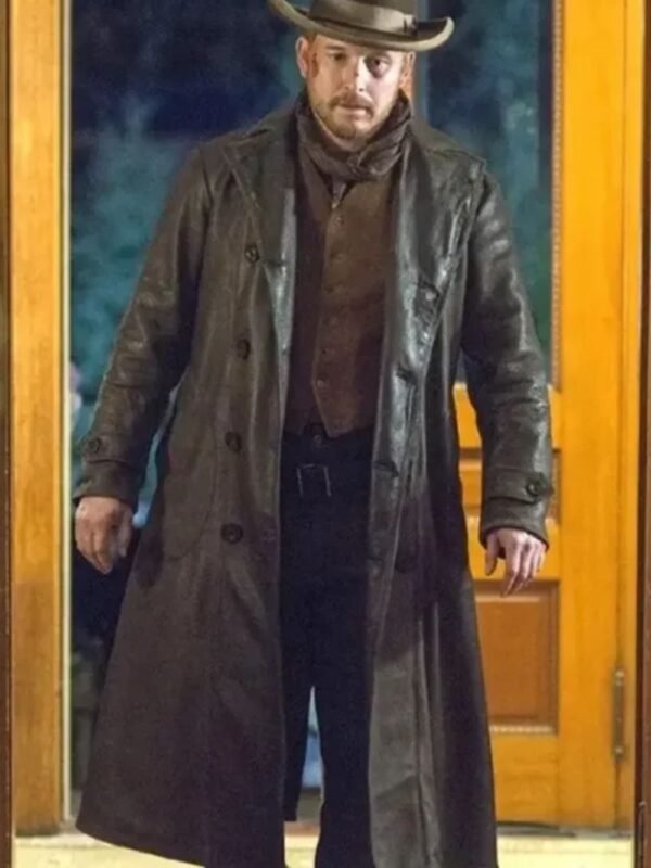 Cole Hauser Yellowstone Black Leather Trench Coat