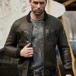 Cooper Army Olive Green Leather MA-1 Bomber Jacket