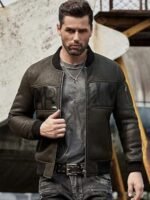 Cooper Army Olive Green Leather MA-1 Bomber Jacket