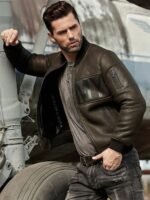 Cooper Army Olive Green Leather MA-1 Bomber Jacket