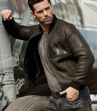 Cooper Army Olive Green Leather MA-1 Bomber Jacket