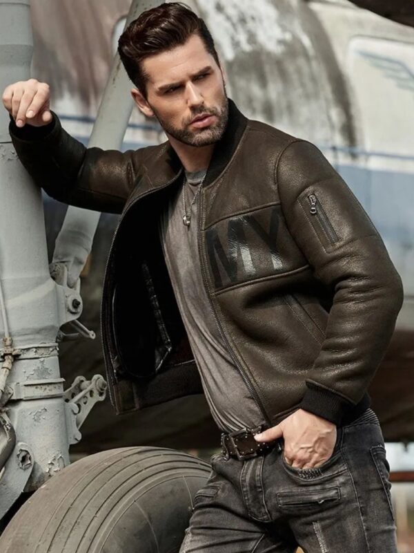 Cooper Army Olive Green Leather MA-1 Bomber Jacket