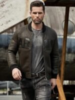 Cooper Army Olive Green Leather MA-1 Bomber Jacket