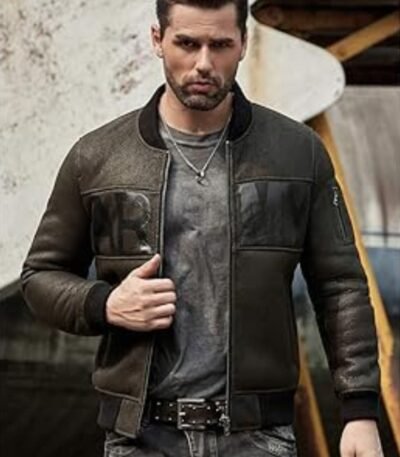 Cooper Army Olive Green Leather MA-1 Bomber Jacket