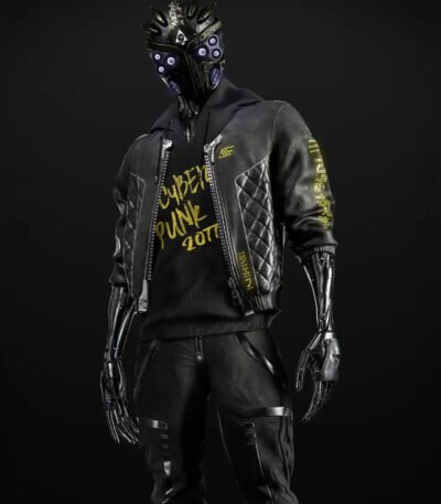 Cyberpunk 2077 Cyborg Black Bomber Leather Jacket