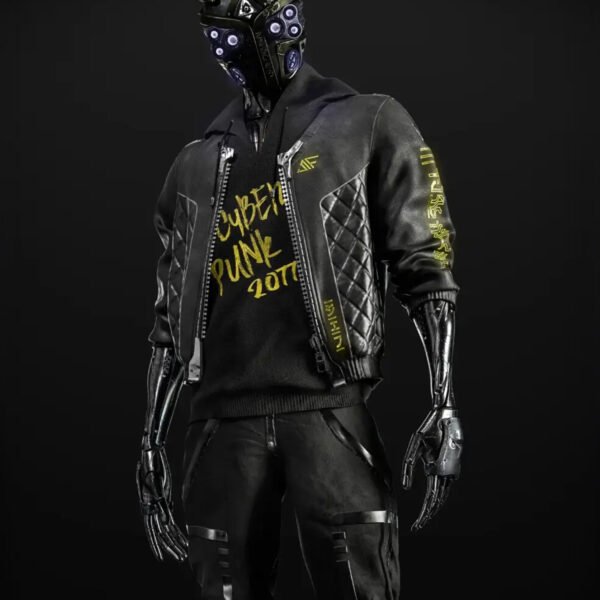 Cyberpunk 2077 Cyborg Black Bomber Leather Jacket