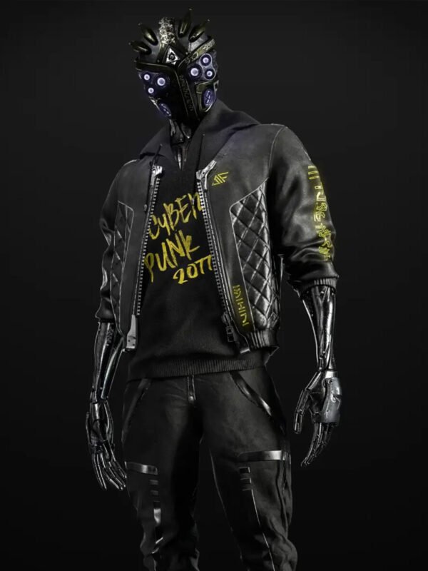 Cyberpunk 2077 Cyborg Black Bomber Leather Jacket