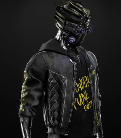 Cyberpunk 2077 Cyborg Black Bomber Leather Jacket