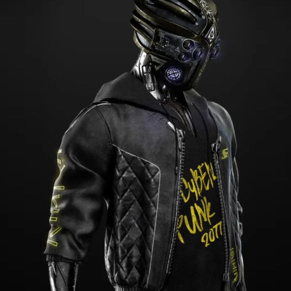 Cyberpunk 2077 Cyborg Black Bomber Leather Jacket