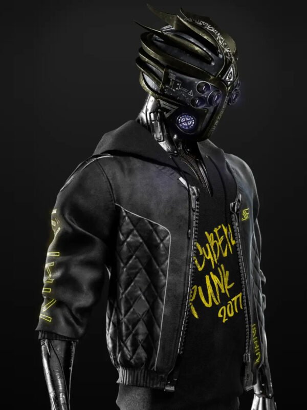 Cyberpunk 2077 Cyborg Black Bomber Leather Jacket