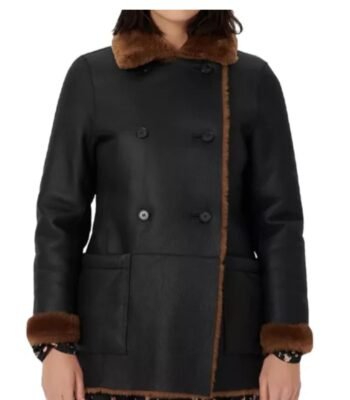 Cynthia Black Double Breasted Shearling Coat