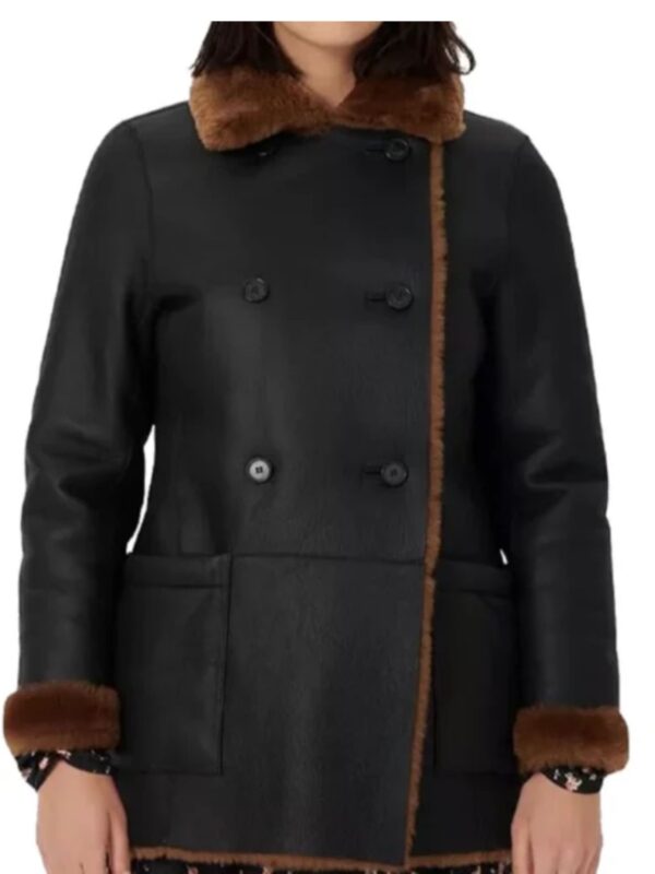 Cynthia Black Double Breasted Shearling Coat