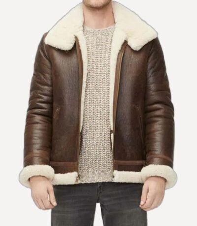 Danielle Aviator Brown Sheepskin Shearling Jacket