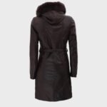 Dark Brown Women’s Fur Hooded Leather Coat