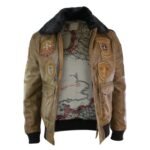 Devin Aviator Tan Bomber Brown Jacket with Patches