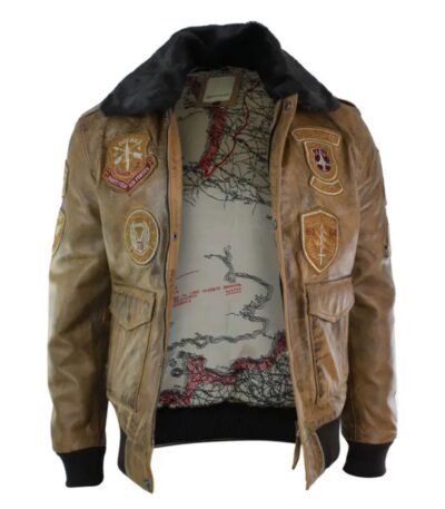 Devin Aviator Tan Bomber Brown Jacket with Patches