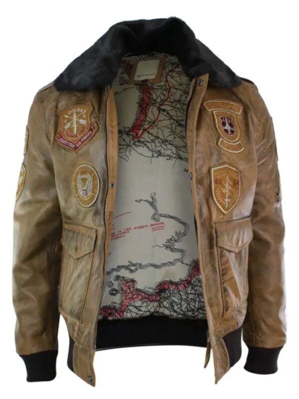 Devin Aviator Tan Bomber Brown Jacket with Patches