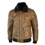 Devin Aviator Tan Bomber Brown Jacket with Patches