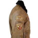 Devin Aviator Tan Bomber Brown Jacket with Patches