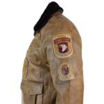 Devin Aviator Tan Bomber Brown Jacket with Patches