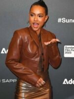 Divinity 2023 Karrueche Tran Brown Leather Jacket