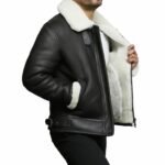 Dominique Aviator RAF Shearling Sheepskin Black Jacket