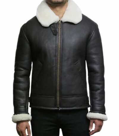 Dominique Aviator RAF Shearling Sheepskin Black Jacket