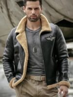 Donald-SF Shearling Black RAF Bomber Leather Jacket