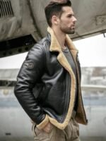 Donald-SF Shearling Black RAF Bomber Leather Jacket