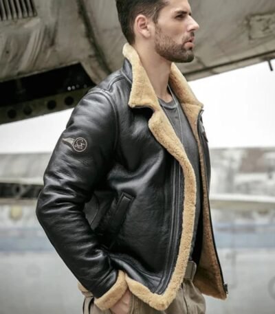 Donald-SF Shearling Black RAF Bomber Leather Jacket