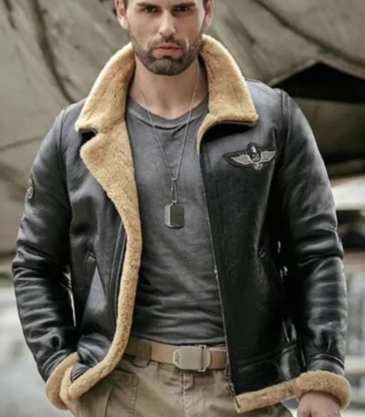 Donald-SF Shearling Black RAF Bomber Leather Jacket