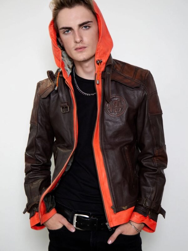 Dragon Ball Goku Brown Leather Jacket With Hood