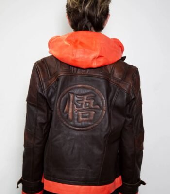 Dragon Ball Goku Brown Leather Jacket With Hood