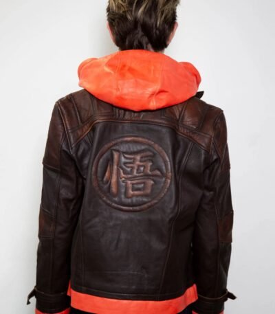 Dragon Ball Goku Brown Leather Jacket With Hood