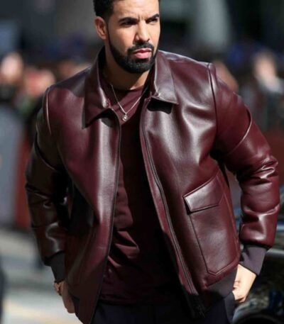 Drake Maroon Bomber Leather Jacket