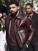Drake Maroon Bomber Leather Jacket