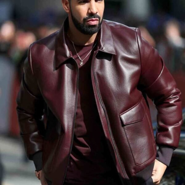 Drake Maroon Bomber Leather Jacket
