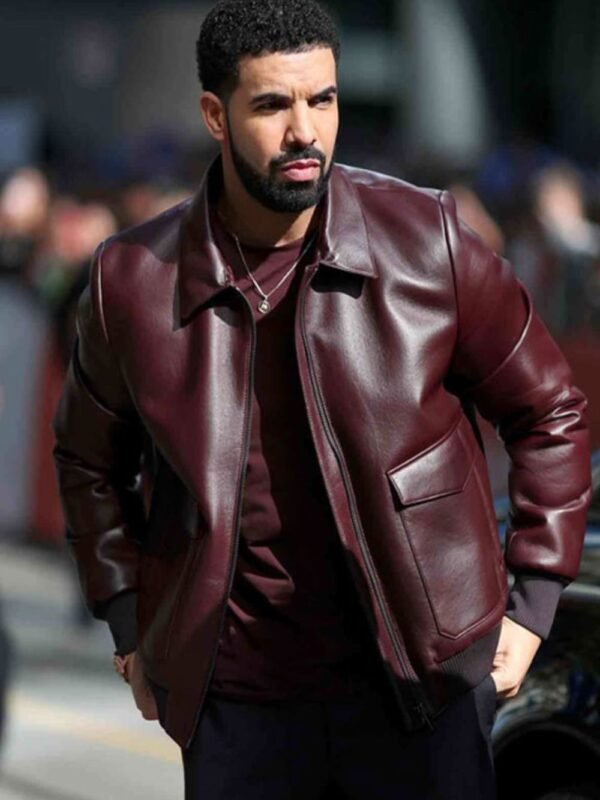 Drake Maroon Bomber Leather Jacket